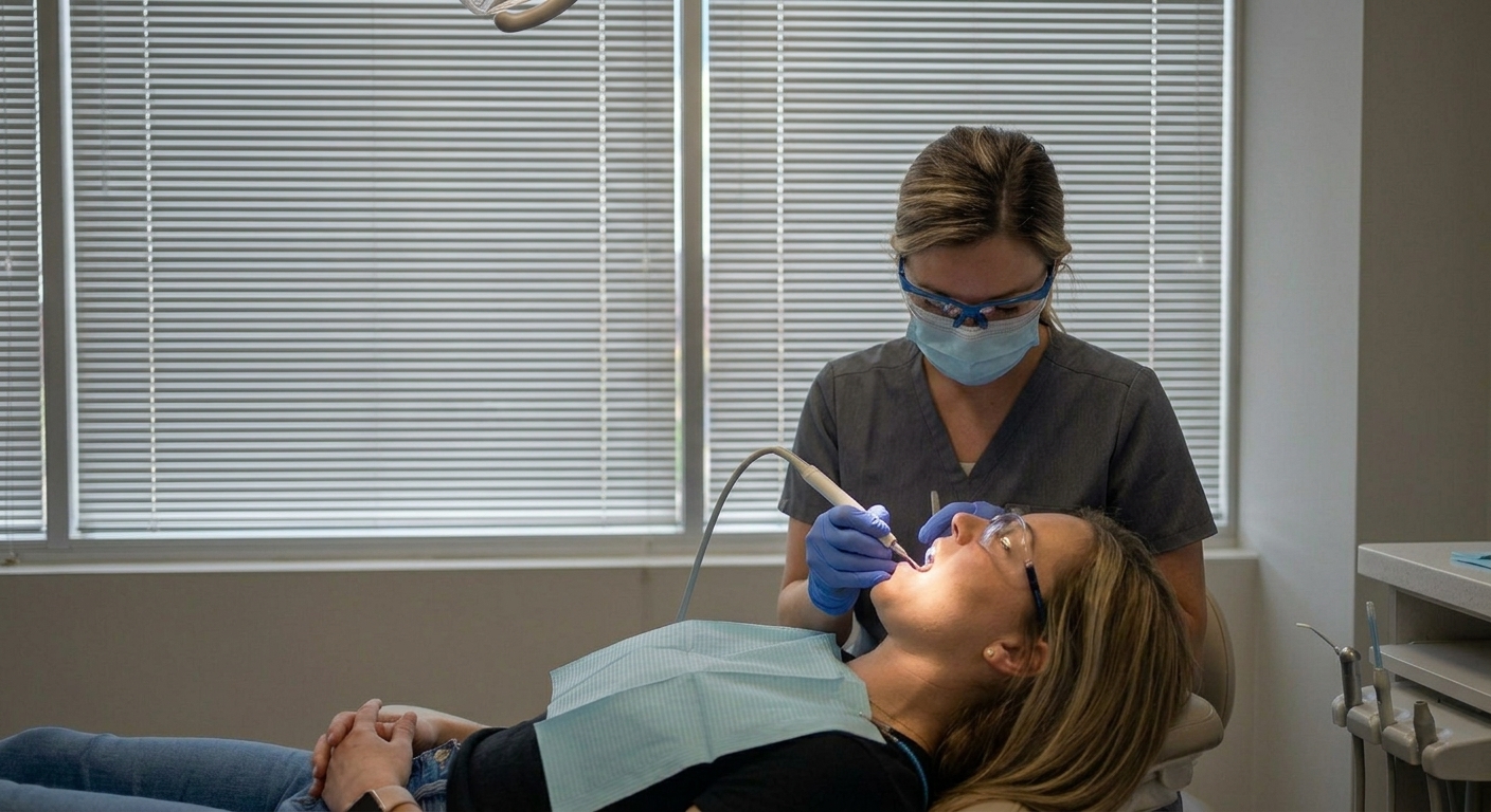 Professional teeth cleaning appointment in Nashville, dental hygienist cleaning patient teeth